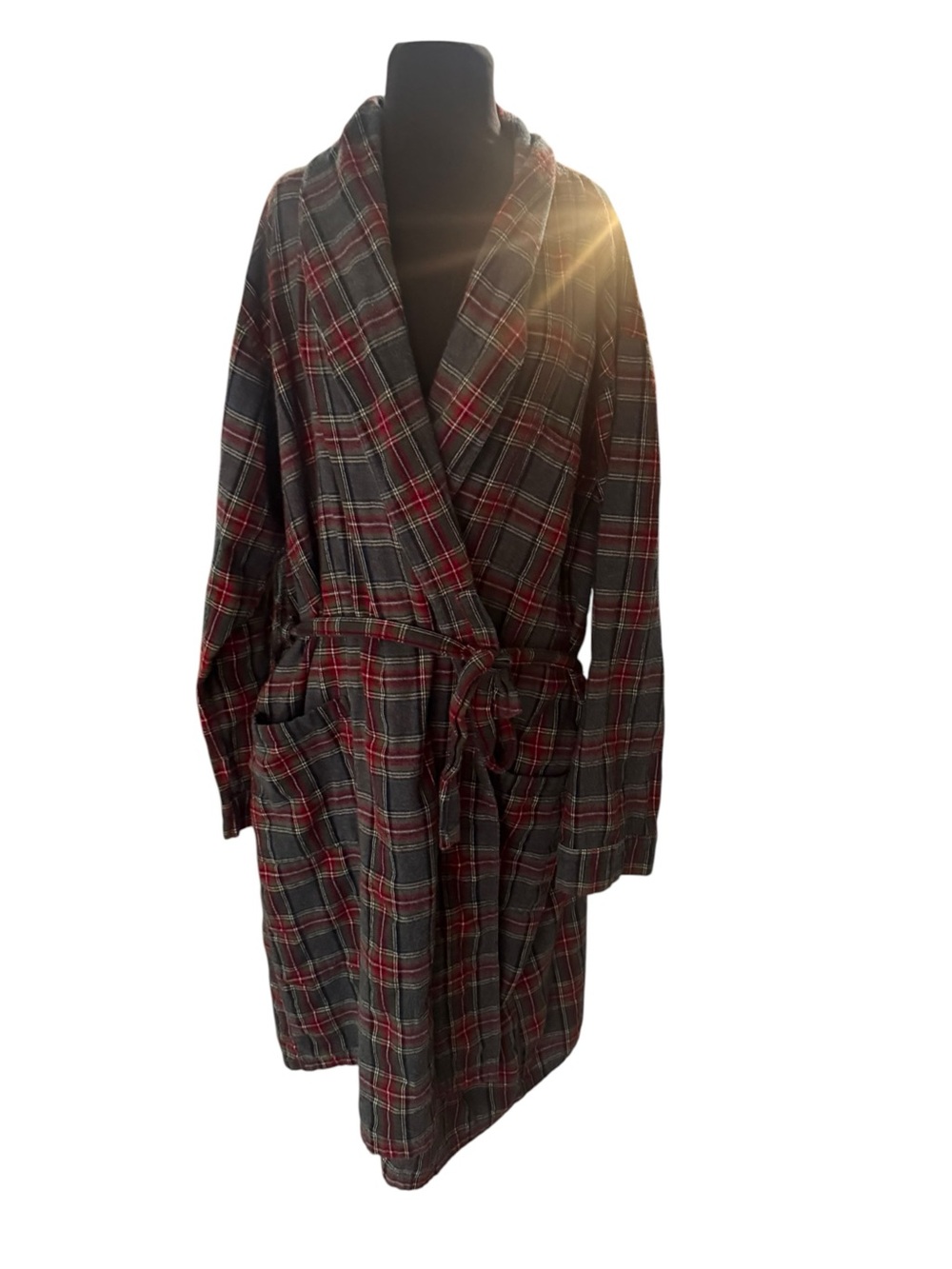 Vintage L.L.Bean Plaid Flannel Cotton Robe XL Mens Tartan Belted Dressing Gown